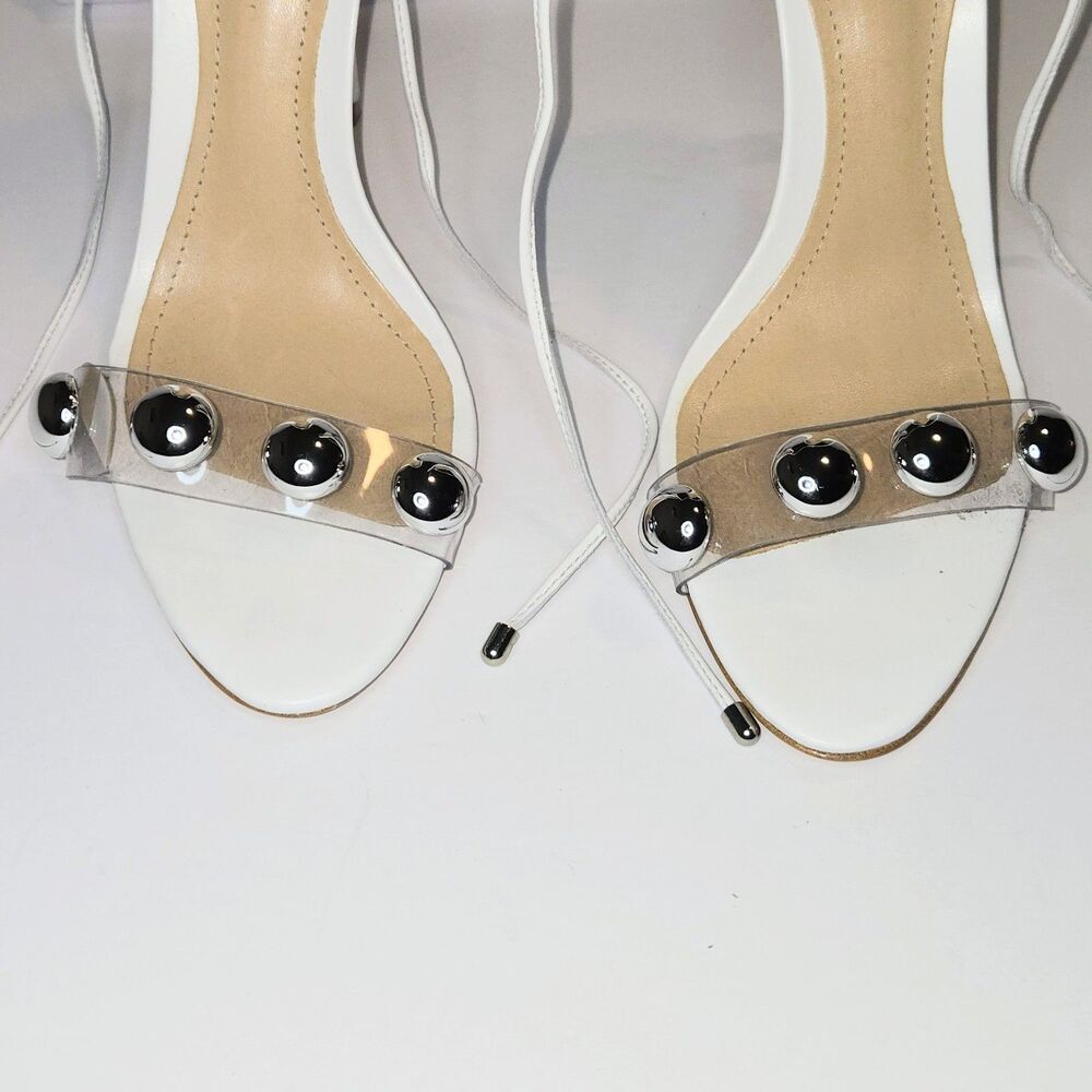 SCHUTZ Sandals White Heels Silver Studs Ramon Leather Shoes Women Size 7.5 NEW - Picture 5 of 9